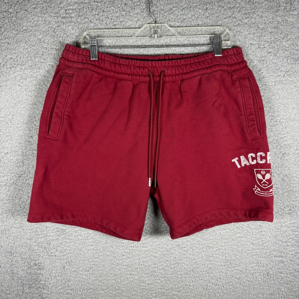 Sergio Tacchini Mens Red Cotton Fleece Graphic Tennis Sweat Shorts Size Medium